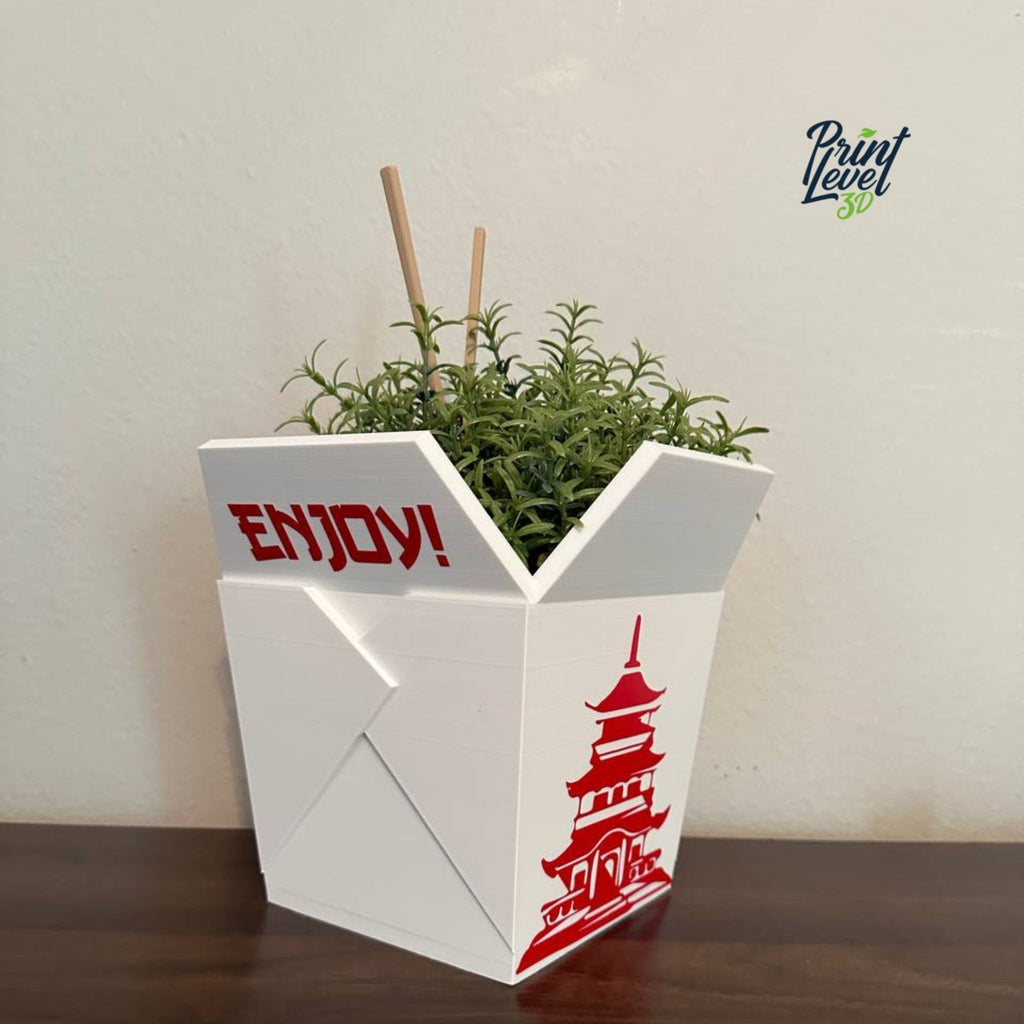 Full Set Chinese Planter Take-Out Box Large with Drainage Tray - FREE TWO CHOPSTICKS - Chinese Take out Planter Pot - 3D printed planter