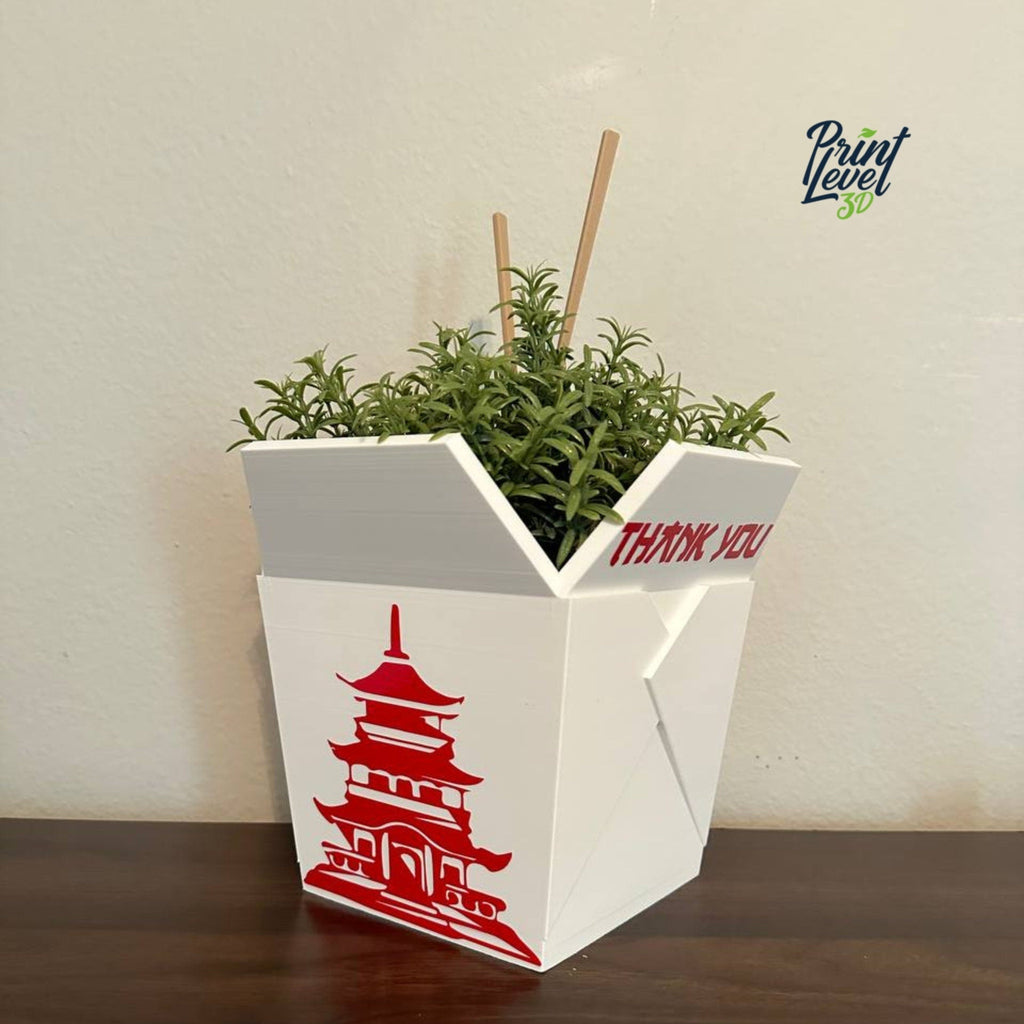 Full Set Chinese Planter Take-Out Box Large with Drainage Tray - FREE TWO CHOPSTICKS - Chinese Take out Planter Pot - 3D printed planter