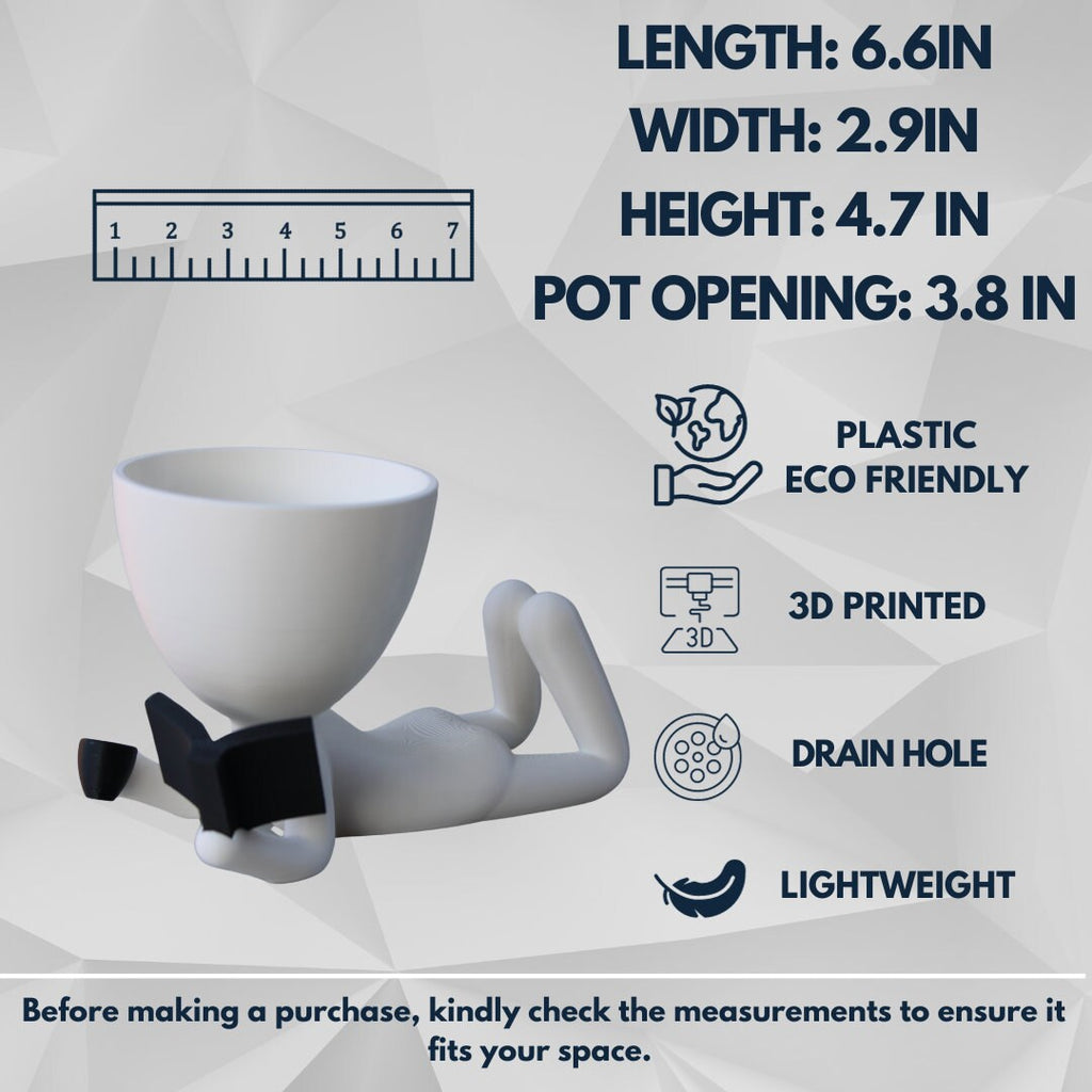 People Planter Book Reader and Coffee - People Planter pot - Book Ends - plant lovers gift - coffee shop decor - 3D printed planter