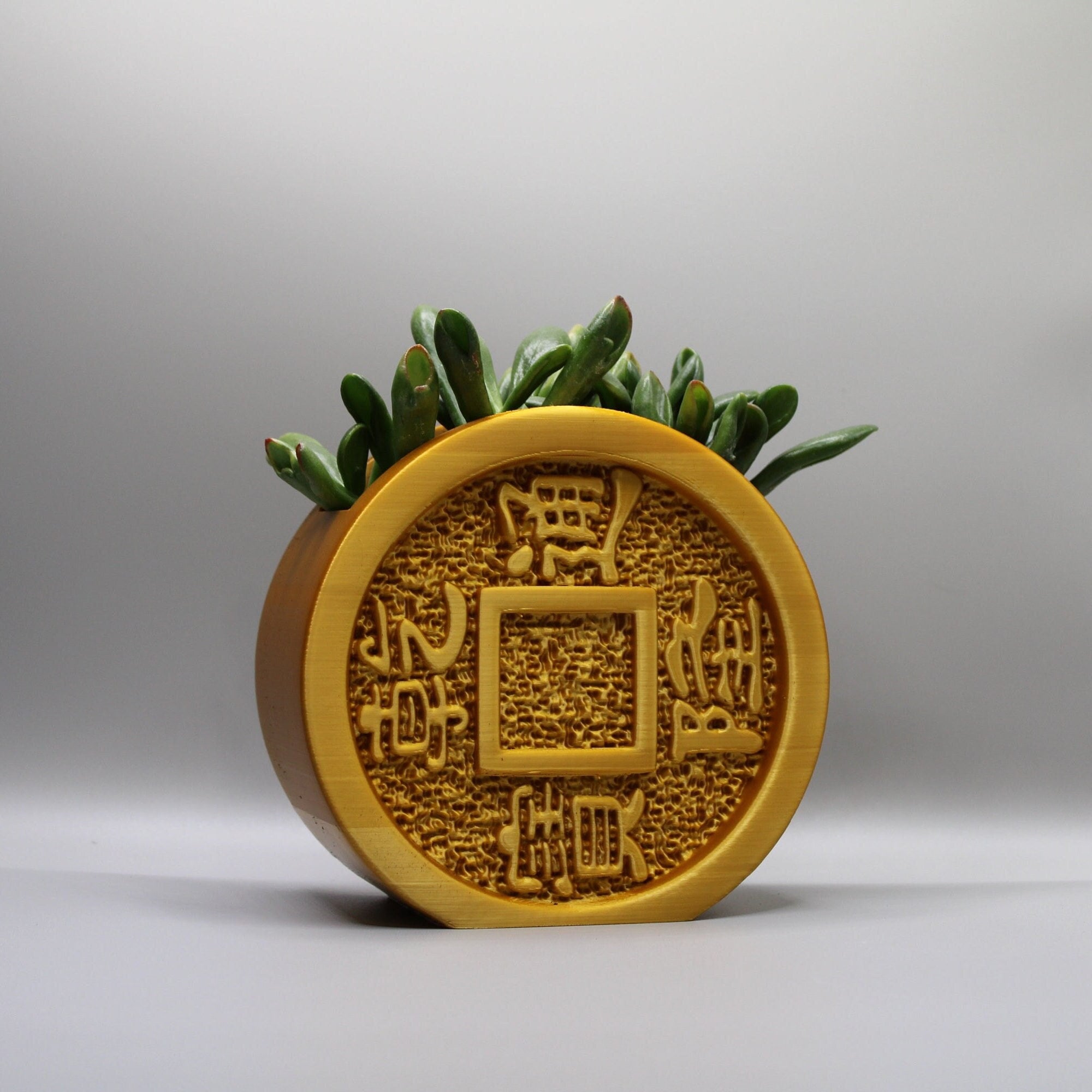 Year Of The Dragon Planter with drainage Chinese coins, Zen Desk Planter, chinese planter, pots with drainage, 3D printed planter