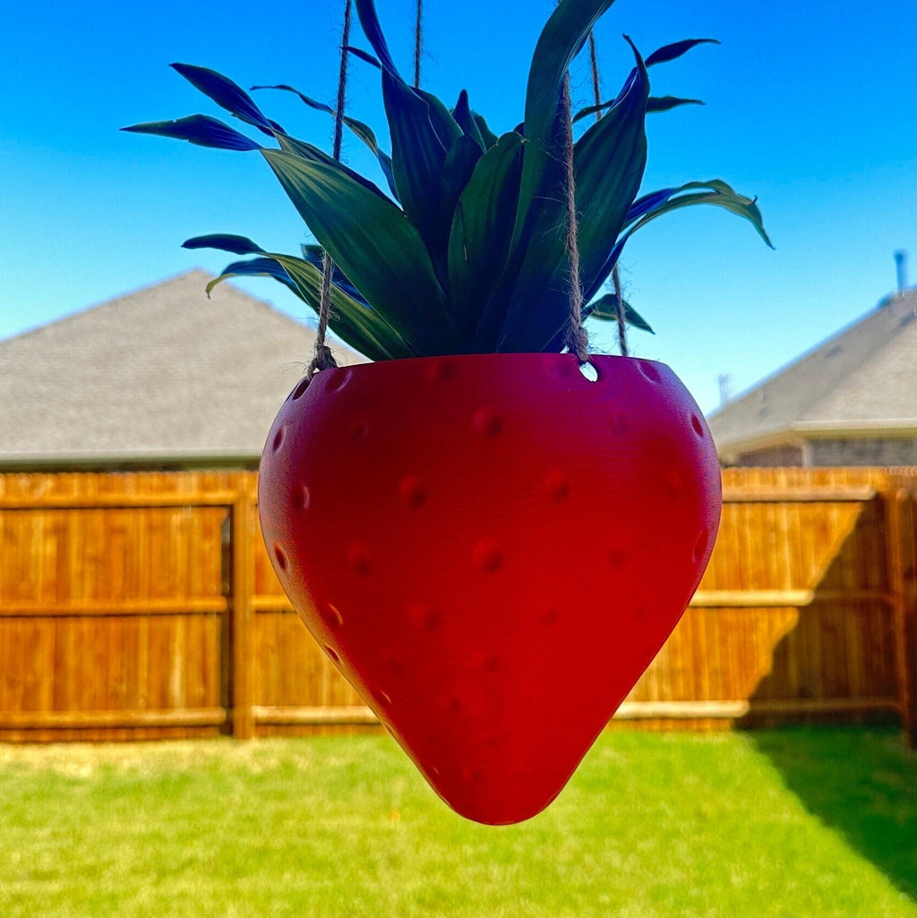 Sweet Strawberry Hanging Planter with Included Hanging Kit - Handmade 3D Printed Vase - 3D Printed Planter - Strawberry Vase