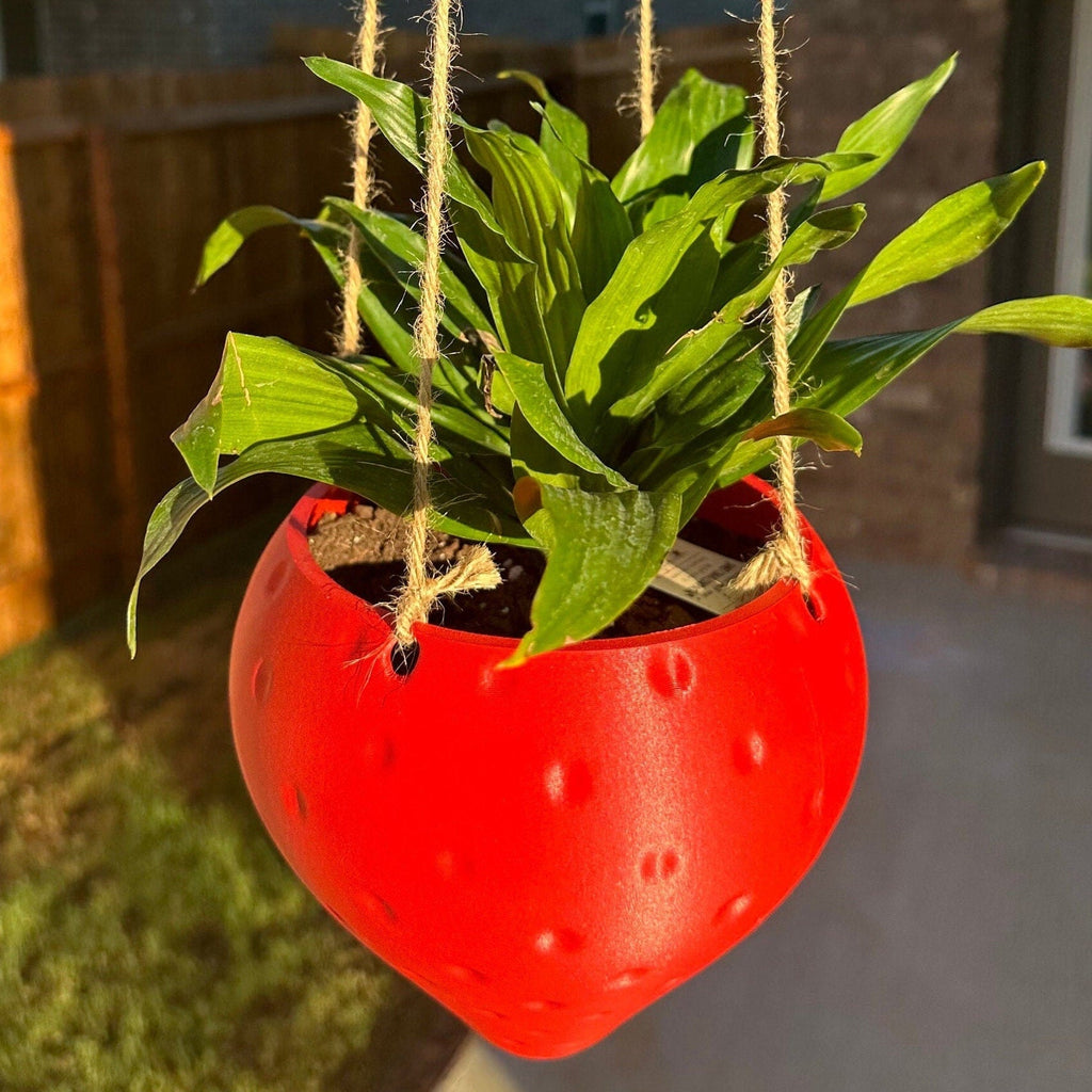 Sweet Strawberry Hanging Planter with Included Hanging Kit - Handmade 3D Printed Vase - 3D Printed Planter - Strawberry Vase