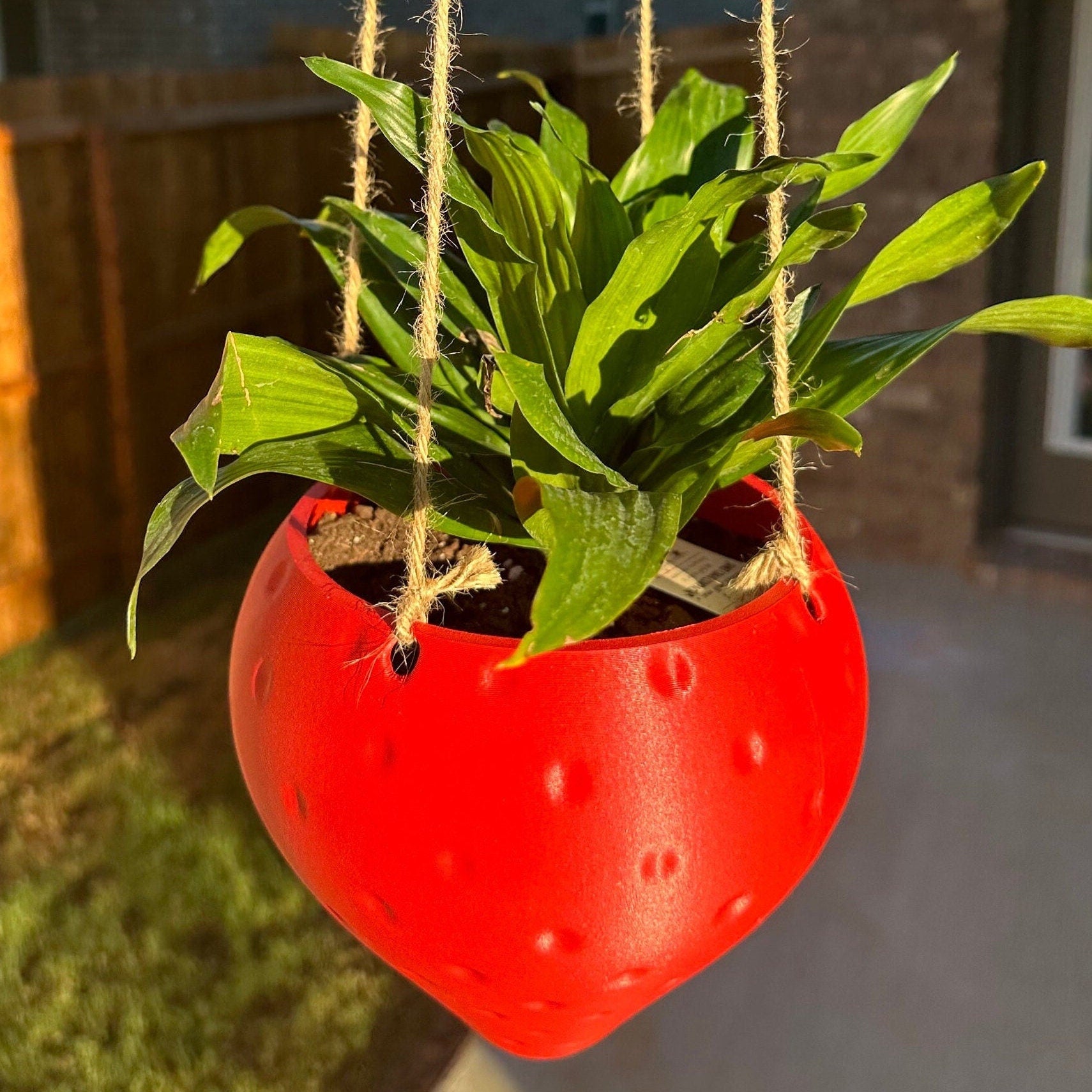 Sweet Strawberry Hanging Planter with Included Hanging Kit - Handmade 3D Printed Vase - 3D Printed Planter - Strawberry Vase