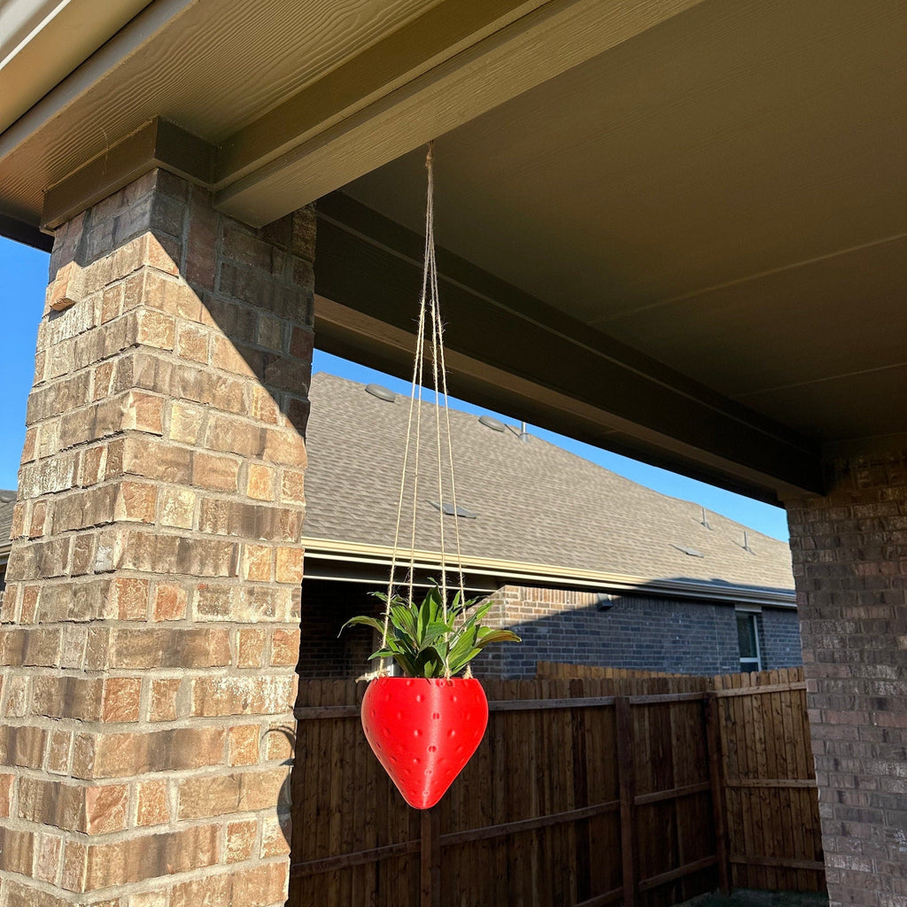 Sweet Strawberry Hanging Planter with Included Hanging Kit - Handmade 3D Printed Vase - 3D Printed Planter - Strawberry Vase