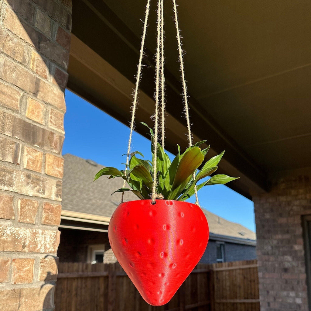 Sweet Strawberry Hanging Planter with Included Hanging Kit - Handmade 3D Printed Vase - 3D Printed Planter - Strawberry Vase
