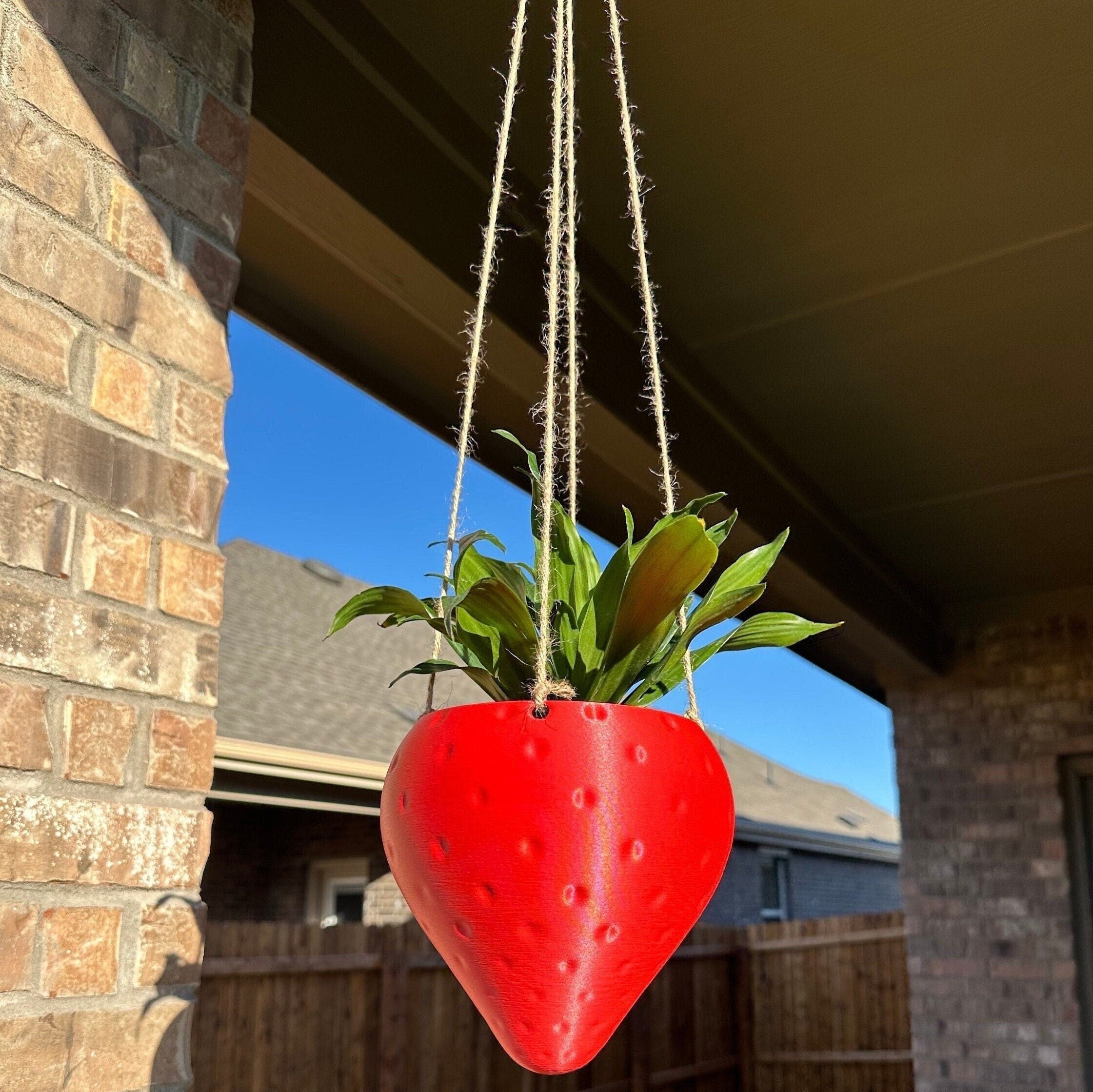 Sweet Strawberry Hanging Planter with Included Hanging Kit - Handmade 3D Printed Vase - 3D Printed Planter - Strawberry Vase