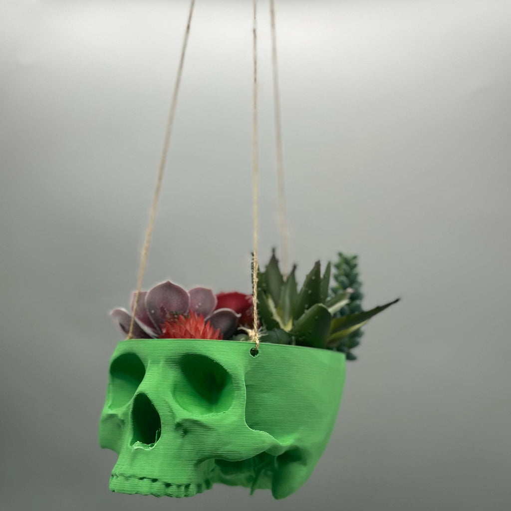 Skull Hanging Planter Pot, hanging kit included - Succulent Planter - 3D Printed - skull planter pot - halloween decor