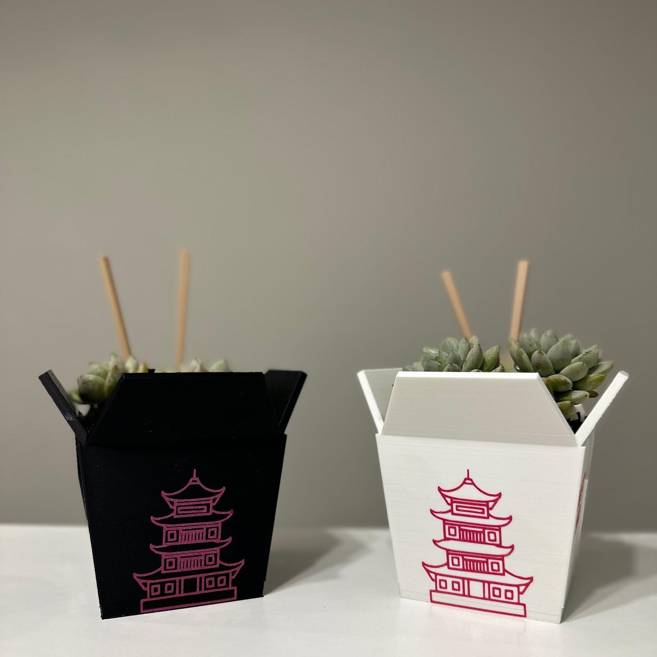 Chinese Planter Take-Out Box - FREE TWO CHOPSTICKS - Chinese Take out Planter - takeout chinese - 3D printed planter