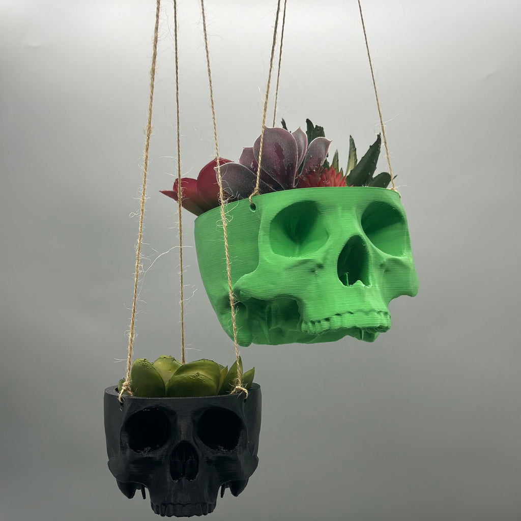 Skull Hanging Planter Pot, hanging kit included - Succulent Planter - 3D Printed - skull planter pot - halloween decor