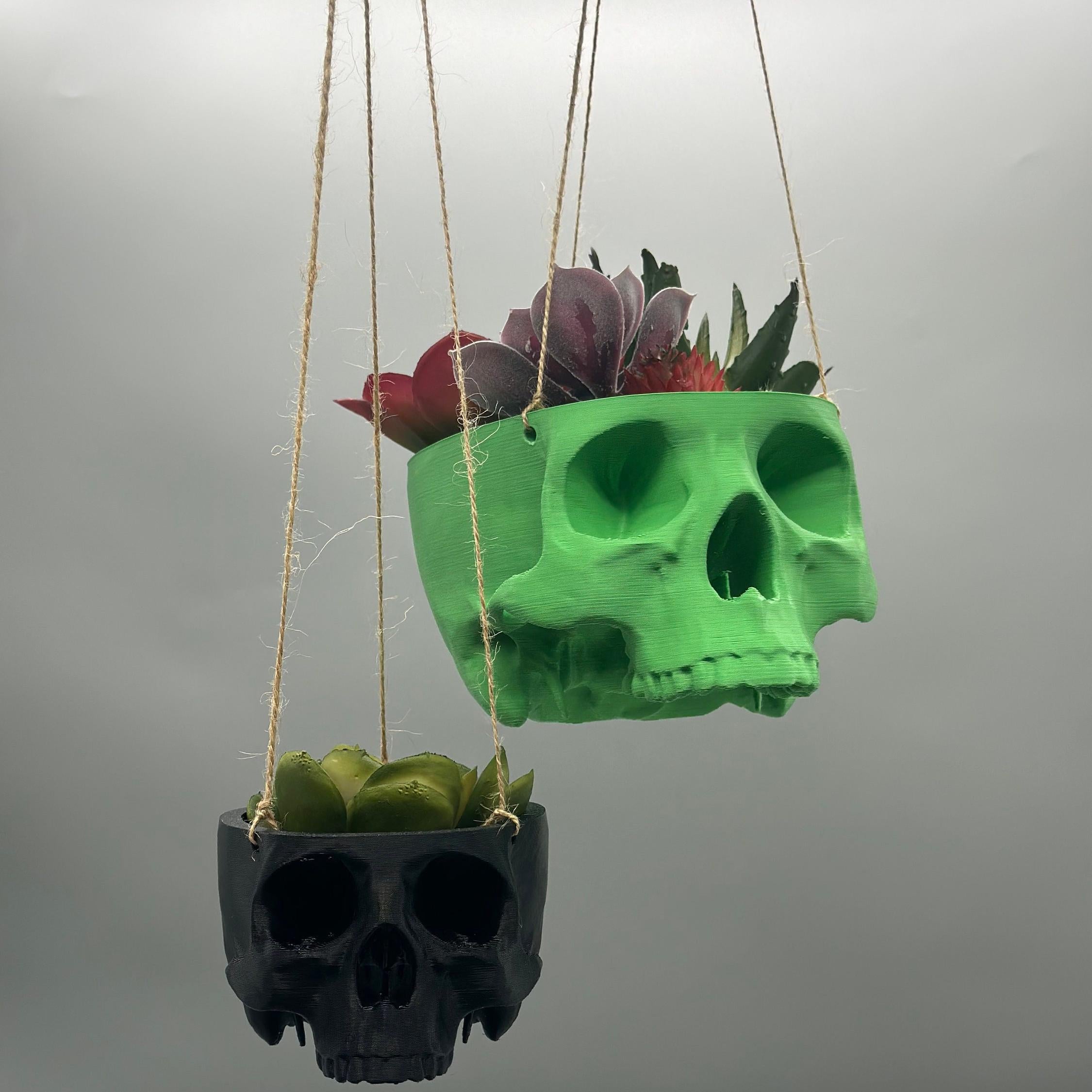 Skull Hanging Planter Pot, hanging kit included - Succulent Planter - 3D Printed - skull planter pot - halloween decor