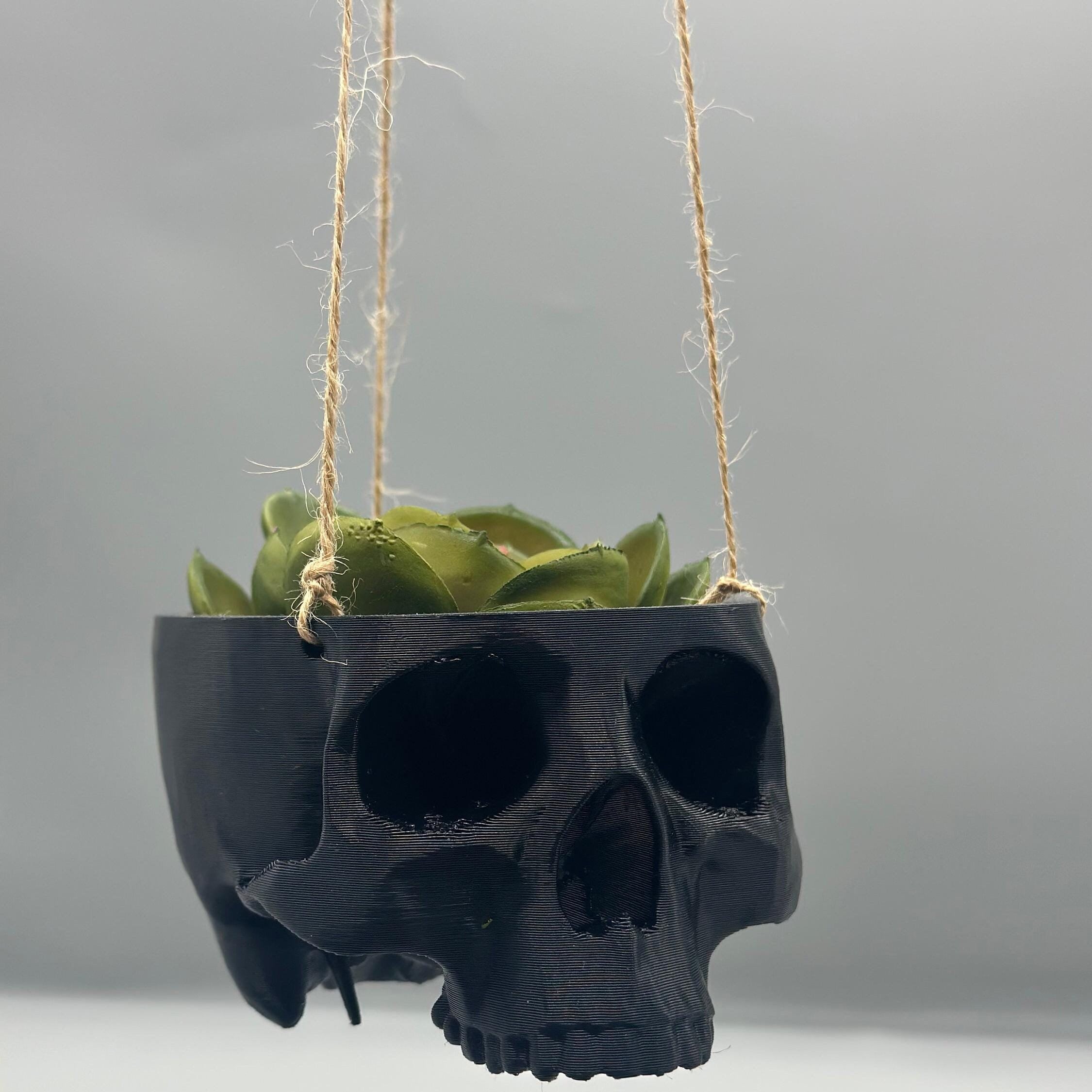 Skull Hanging Planter Pot, hanging kit included - Succulent Planter - 3D Printed - skull planter pot - halloween decor