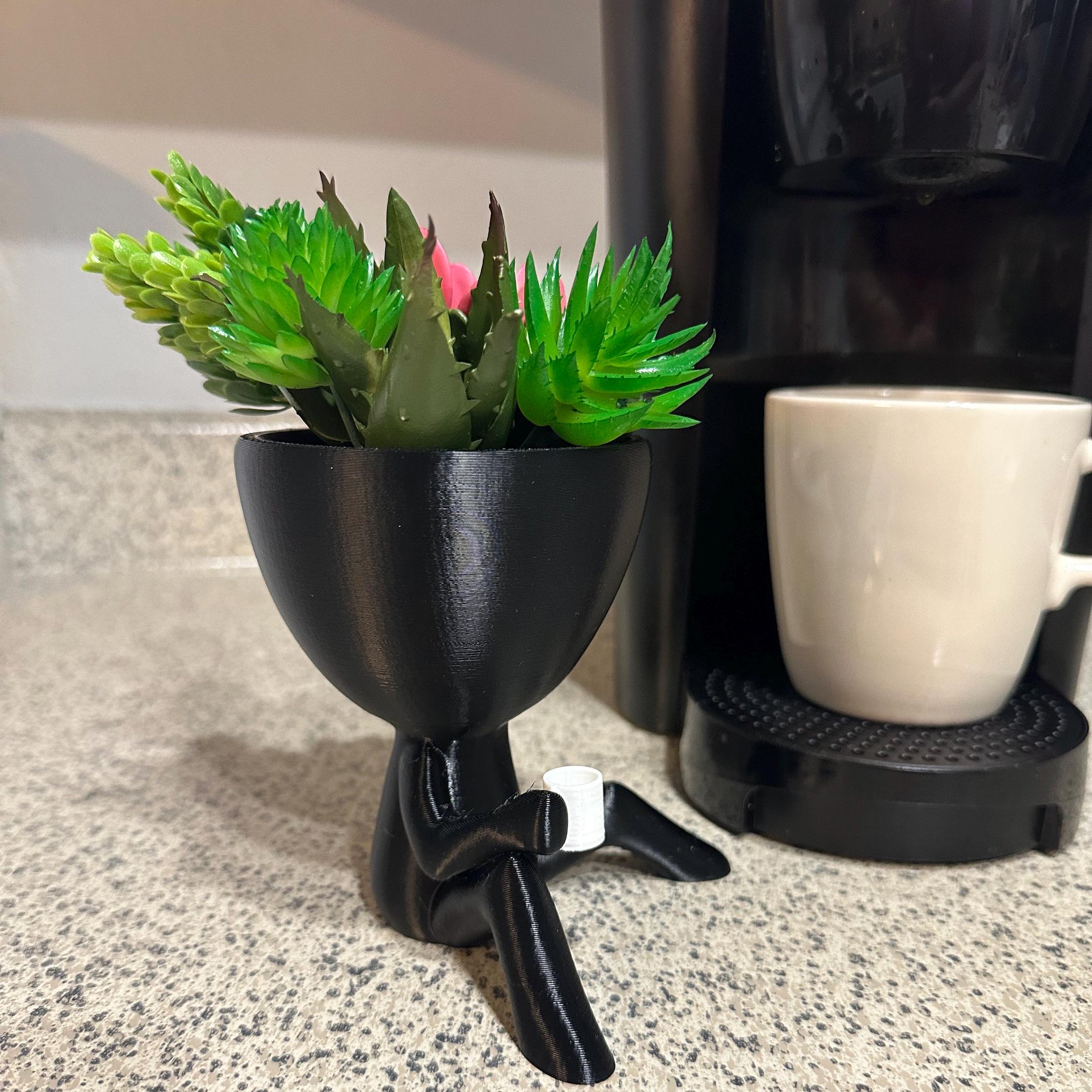 Unique 3D Printed Coffee People Planter with Drainage for Ideal Decor in Shops and Bars