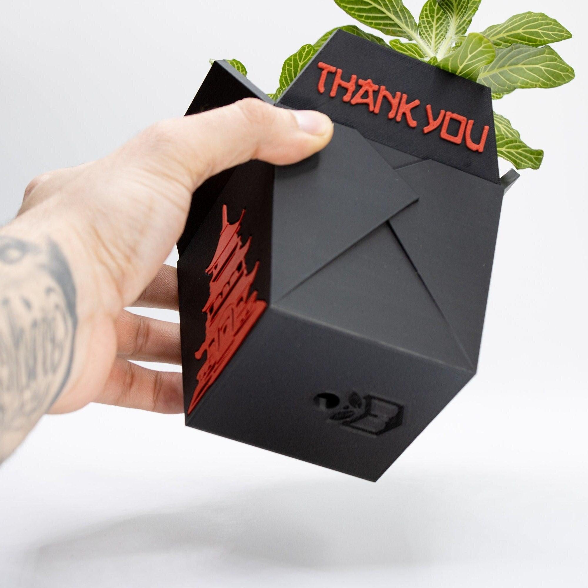 Chinese Planter Take-Out Box - NEW RELEASE - FREE Two Chopsticks - Chinese Take out Planter - 3D printed planter