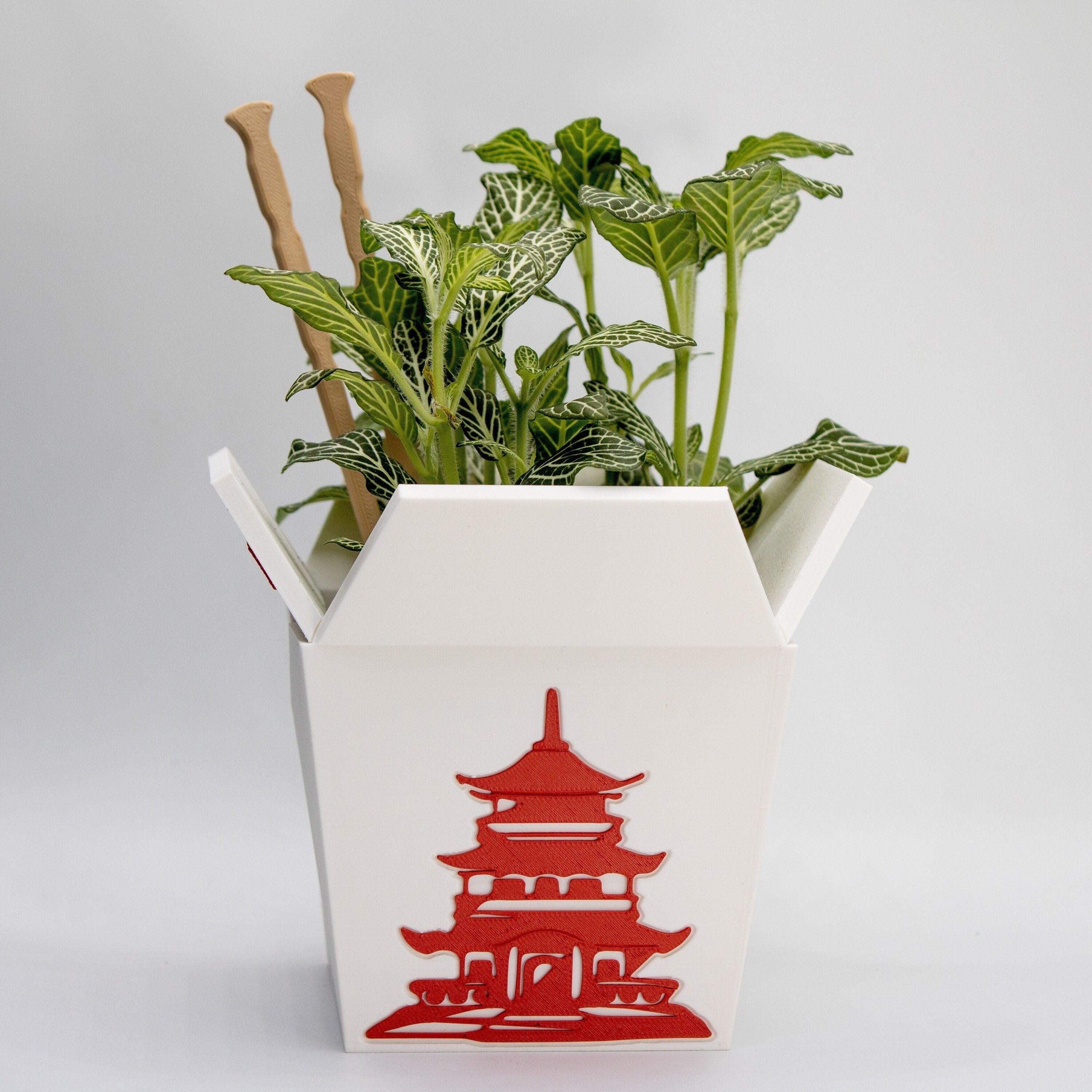 Chinese Planter Take-Out Box - NEW RELEASE - FREE Two Chopsticks - Chinese Take out Planter - 3D printed planter