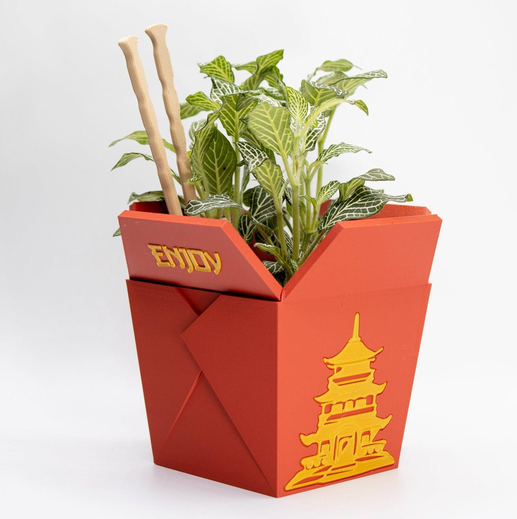 Chinese Planter Take-Out Box - NEW RELEASE - FREE Two Chopsticks - Chinese Take out Planter - 3D printed planter