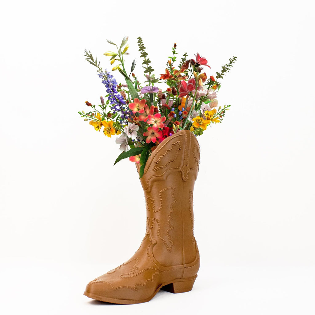 Cowboy Boot Vase with Embroidered Detailing - Rustic Wild West Charm for Flowers & Decor - Vase for Blooming Bouquets - Flower Vase