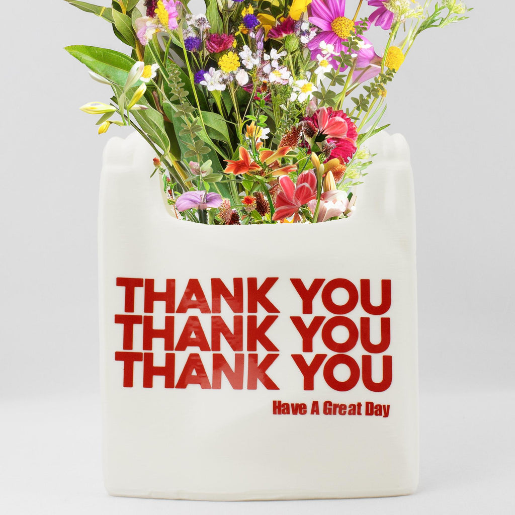 Reusable Grocery Bag Vase - "Thank You" Plastic Bag Flower Pot, Unique Home Decor, Funny Gift, Minimalist Storage, 3D Printed Flower vase