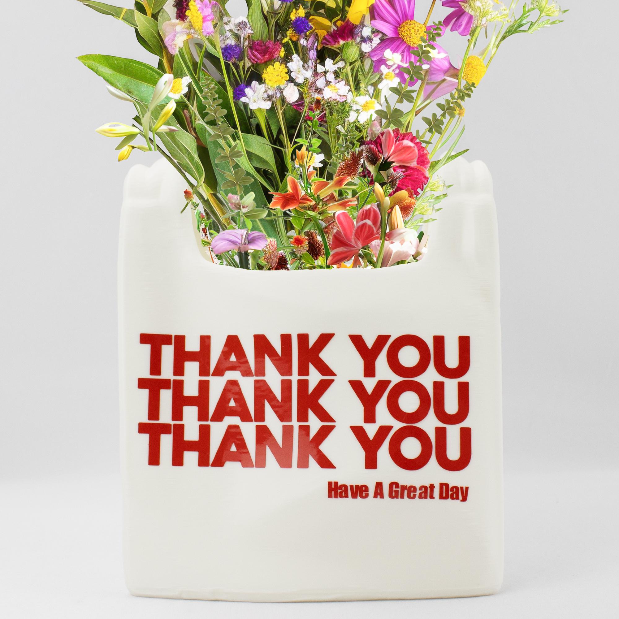 Reusable Grocery Bag Vase - "Thank You" Plastic Bag Flower Pot, Unique Home Decor, Funny Gift, Minimalist Storage, 3D Printed Flower vase