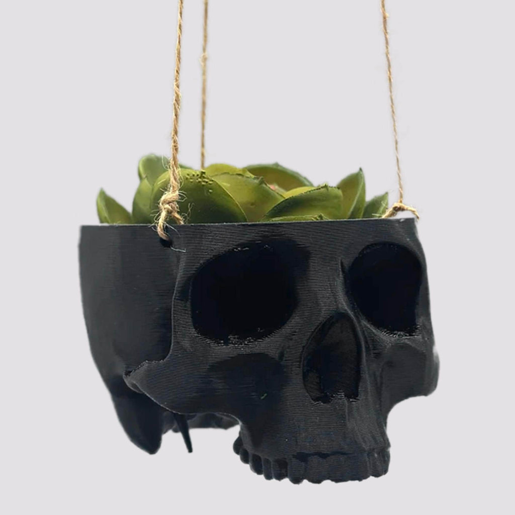 Skull Hanging Planter Pot, hanging kit included - Succulent Planter - 3D Printed - skull planter pot - halloween decor