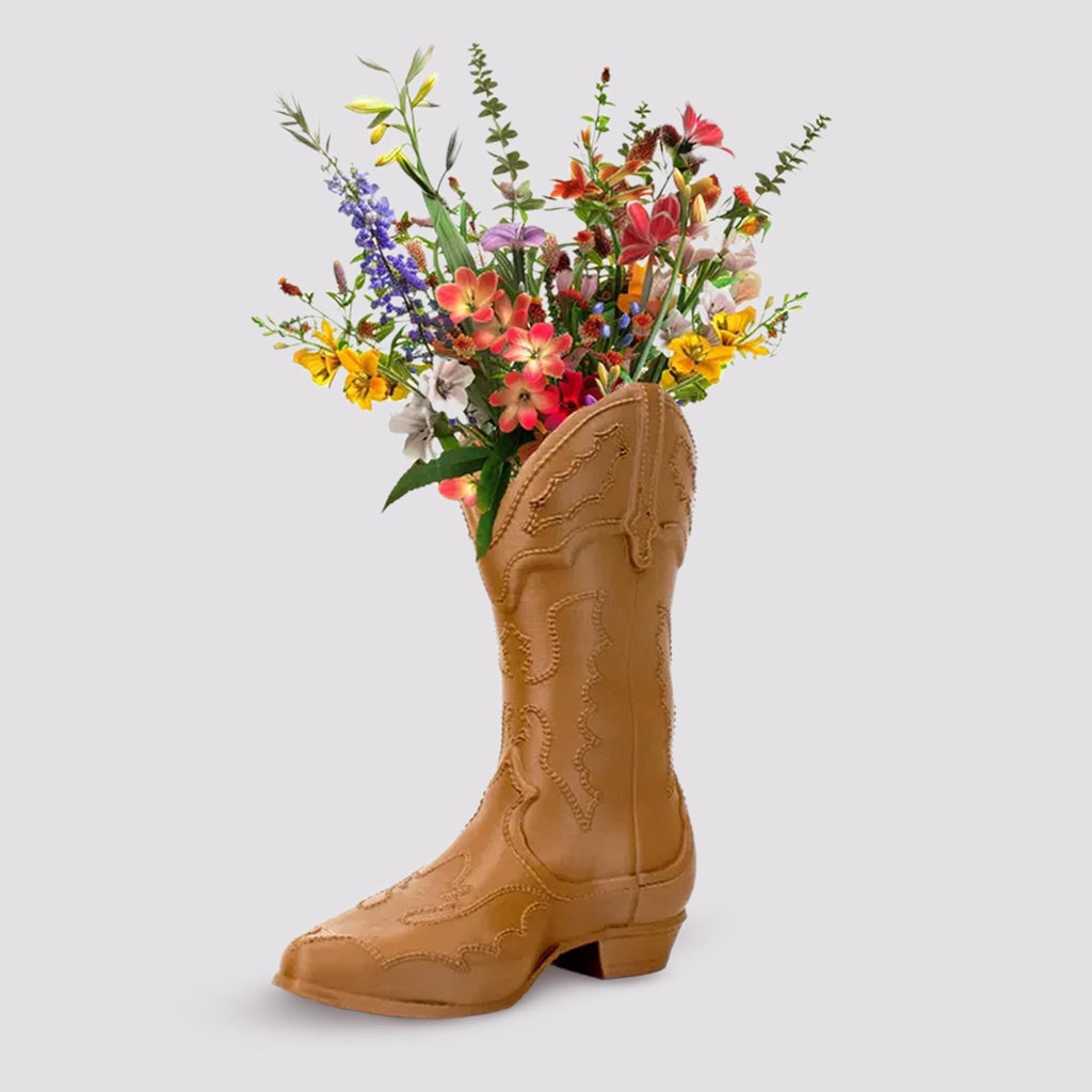 Cowboy Boot Vase with Embroidered Detailing - Rustic Wild West Charm for Flowers & Decor - Vase for Blooming Bouquets - Flower Vase