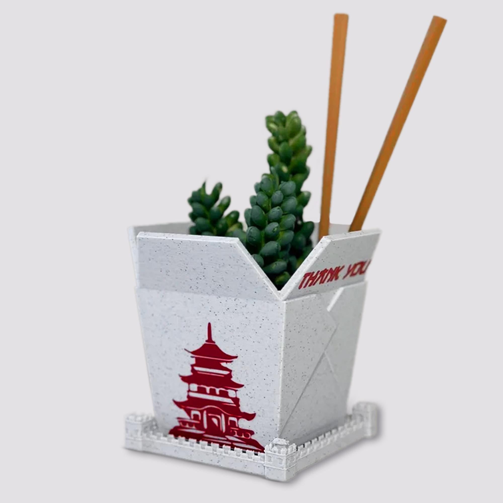 Plant pots 3D printed Chinese takeout, indoor planters Chinese Planter Take-Out Box Marble take out planter, 3D printed planter