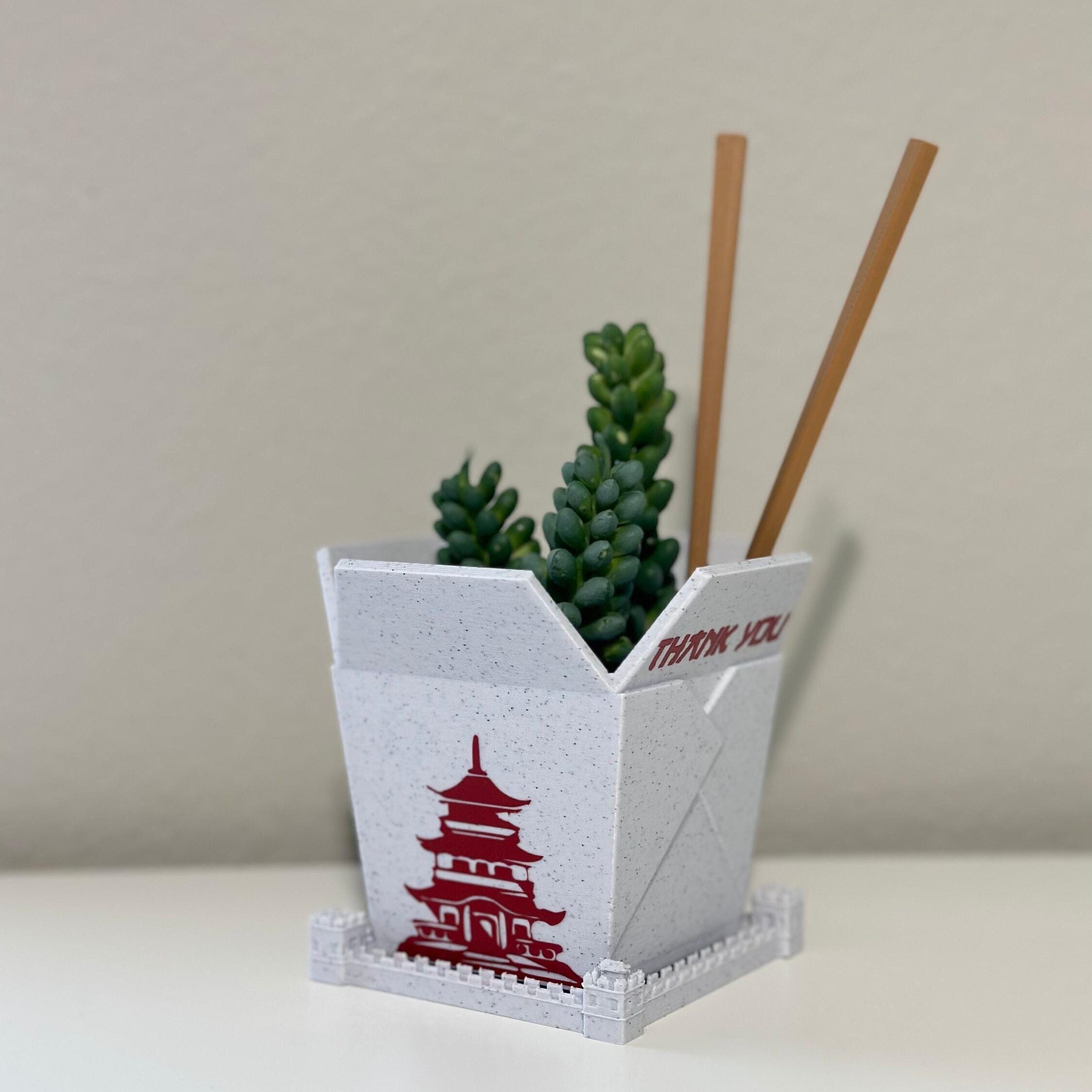 Plant pots 3D printed Chinese takeout, indoor planters Chinese Planter Take-Out Box Marble take out planter, 3D printed planter