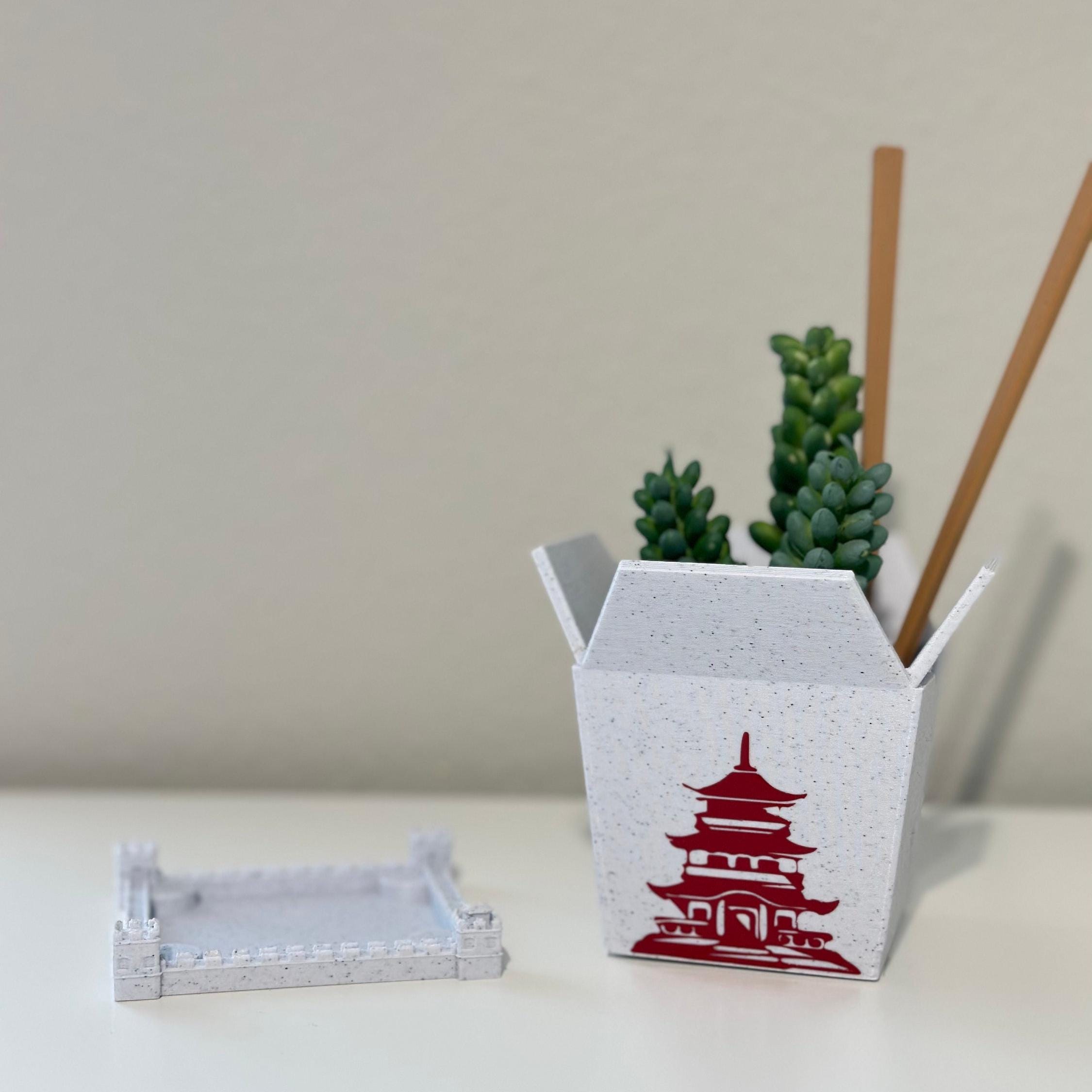Plant pots 3D printed Chinese takeout, indoor planters Chinese Planter Take-Out Box Marble take out planter, 3D printed planter