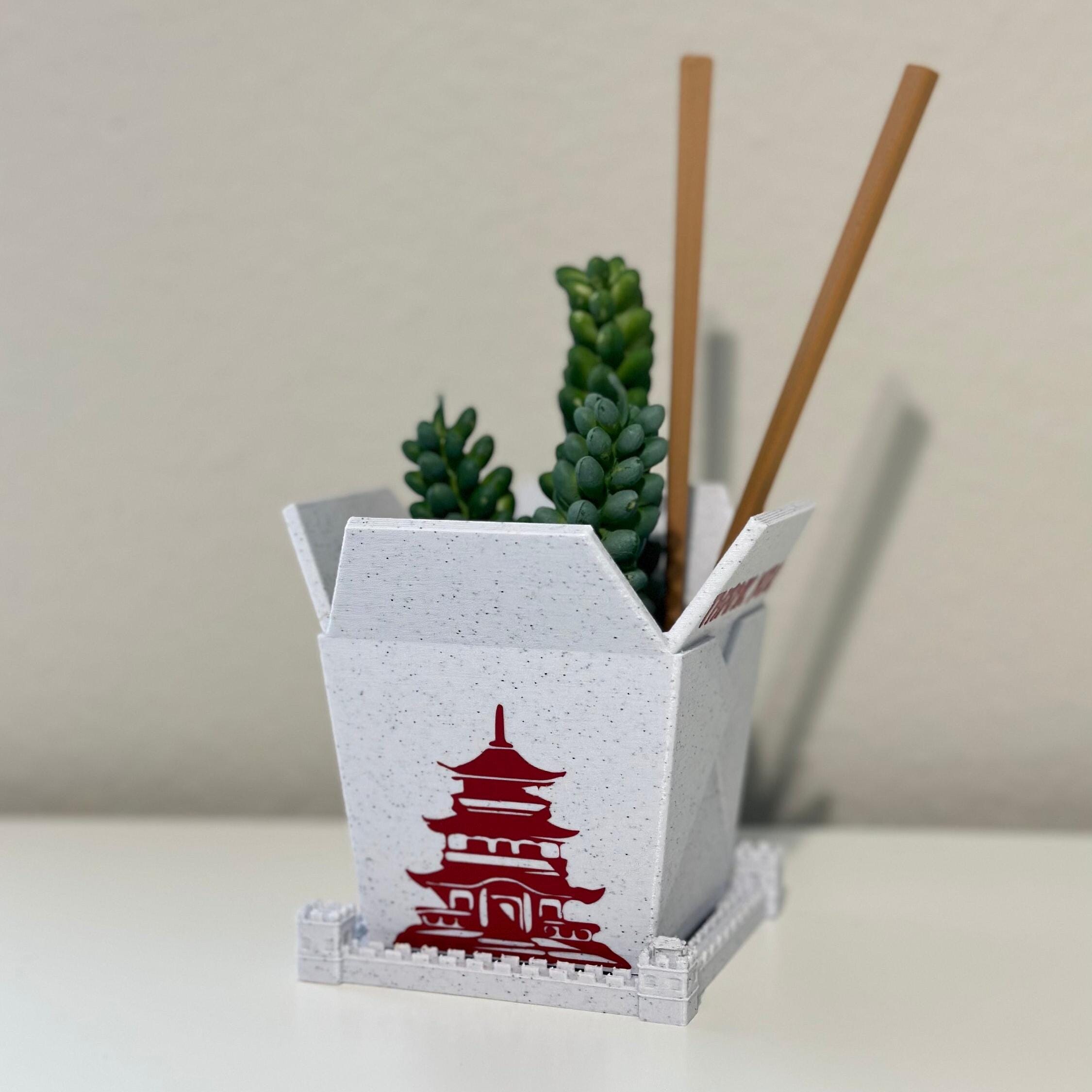 Plant pots 3D printed Chinese takeout, indoor planters Chinese Planter Take-Out Box Marble take out planter, 3D printed planter