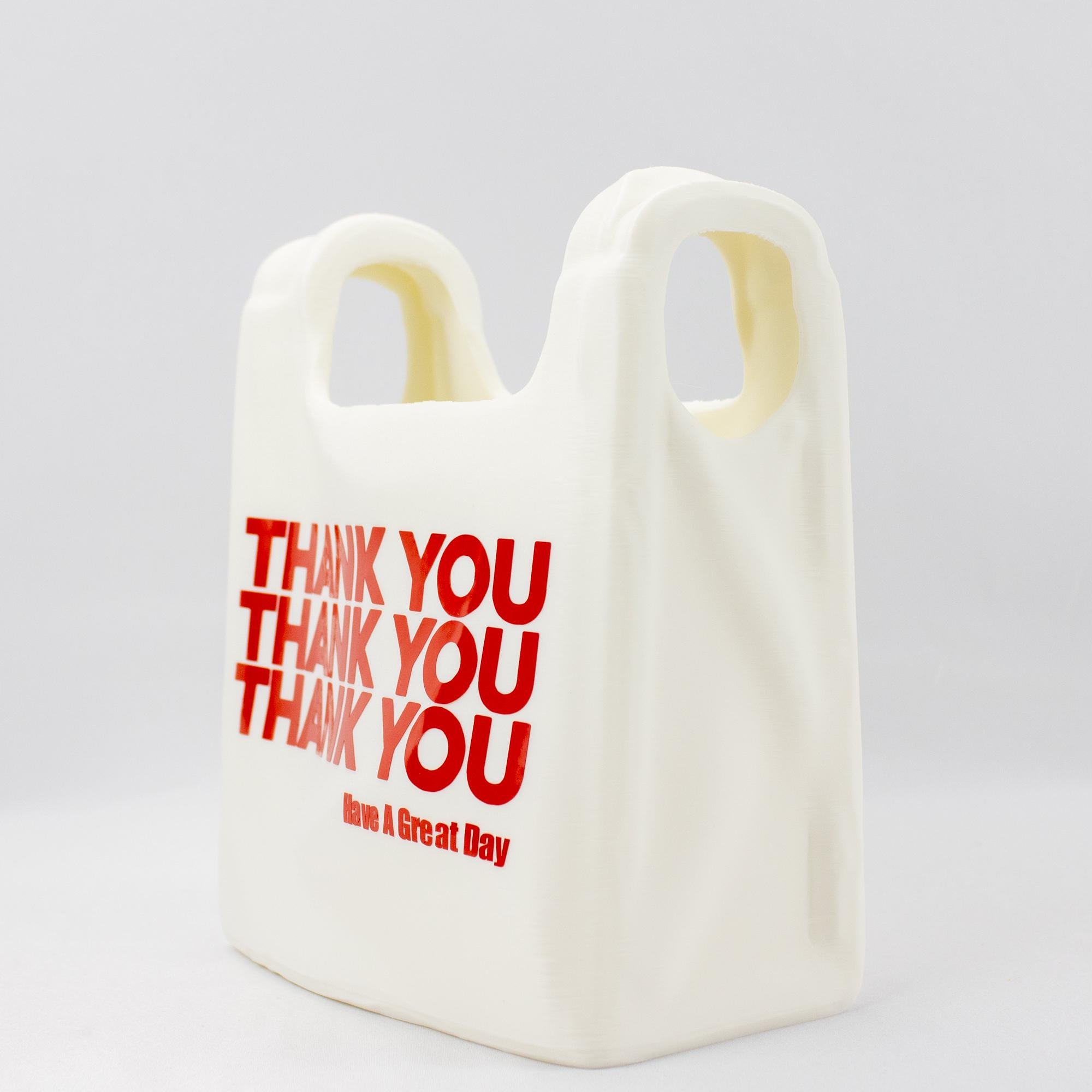 Reusable Grocery Bag Vase - "Thank You" Plastic Bag Flower Pot, Unique Home Decor, Funny Gift, Minimalist Storage, 3D Printed Flower vase