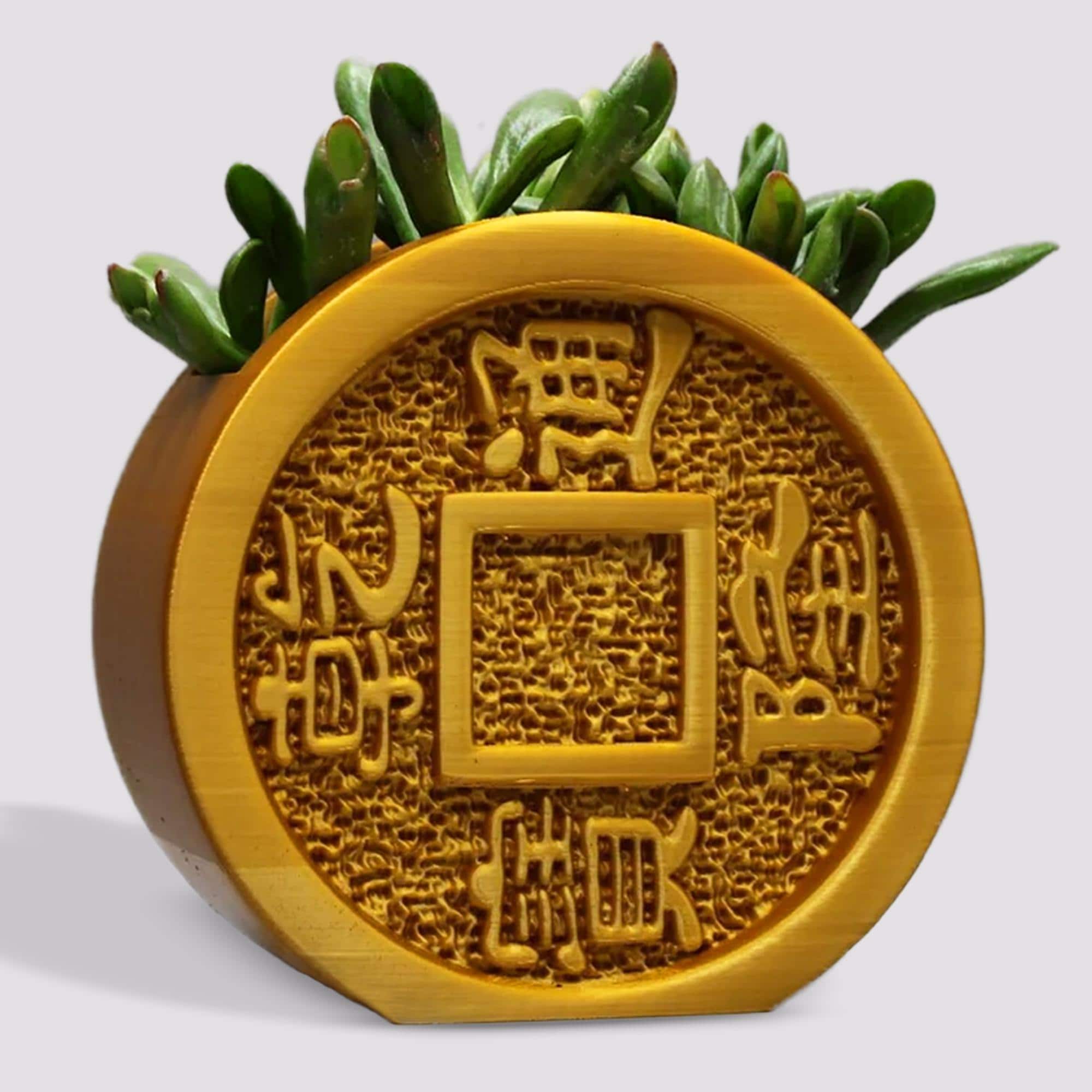 Year Of The Dragon Planter with drainage Chinese coins, Zen Desk Planter, chinese planter, pots with drainage, 3D printed planter