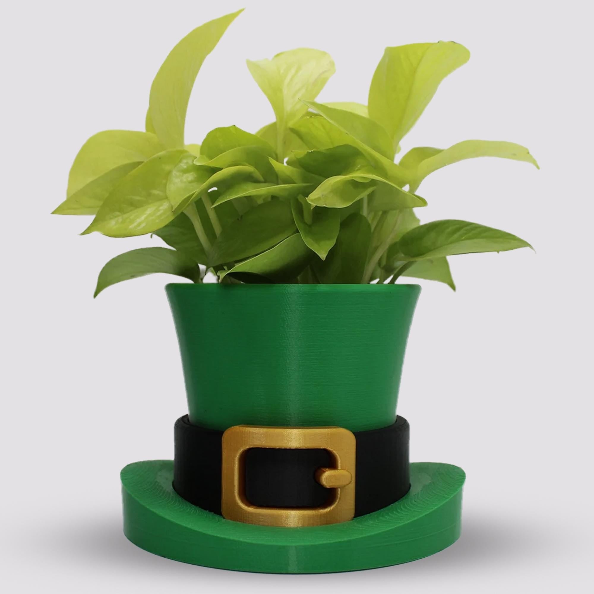Saint Patrick's Day Leprechaun Hat 3D printed planter whit drain tray, planter pot indor custom planter